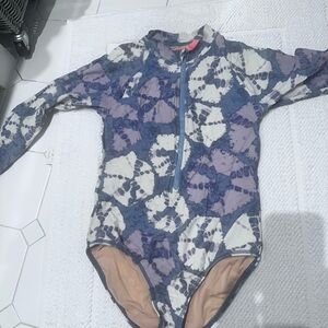 Crewcuts UPF 50+ Long Sleeve Zip Rash Guard One Piece Swimsuit Tie Dye Size 10